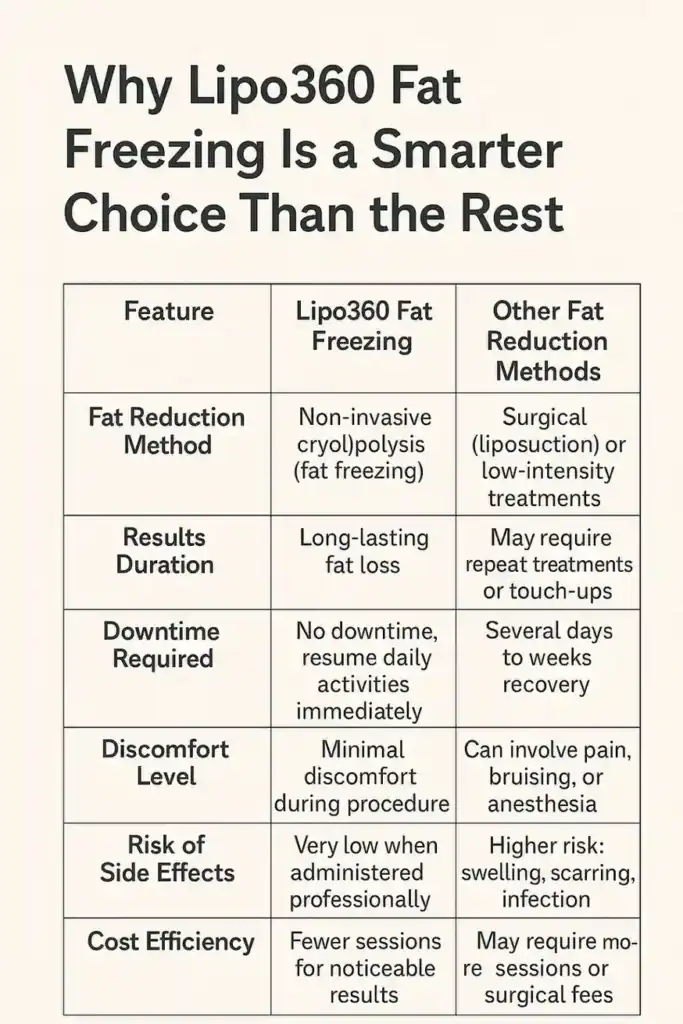 Is it possible to permanently freeze fat cells? 2 Table showing benefits of fat freezing to remove fat cells Devizes from Lipo 360