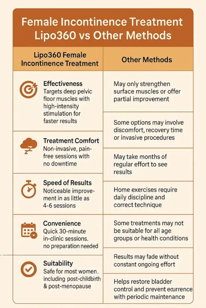 Comprehensive Guide To Female Incontinence Treatment Options 1 Table showing benefits of incontinence treatment Devizes