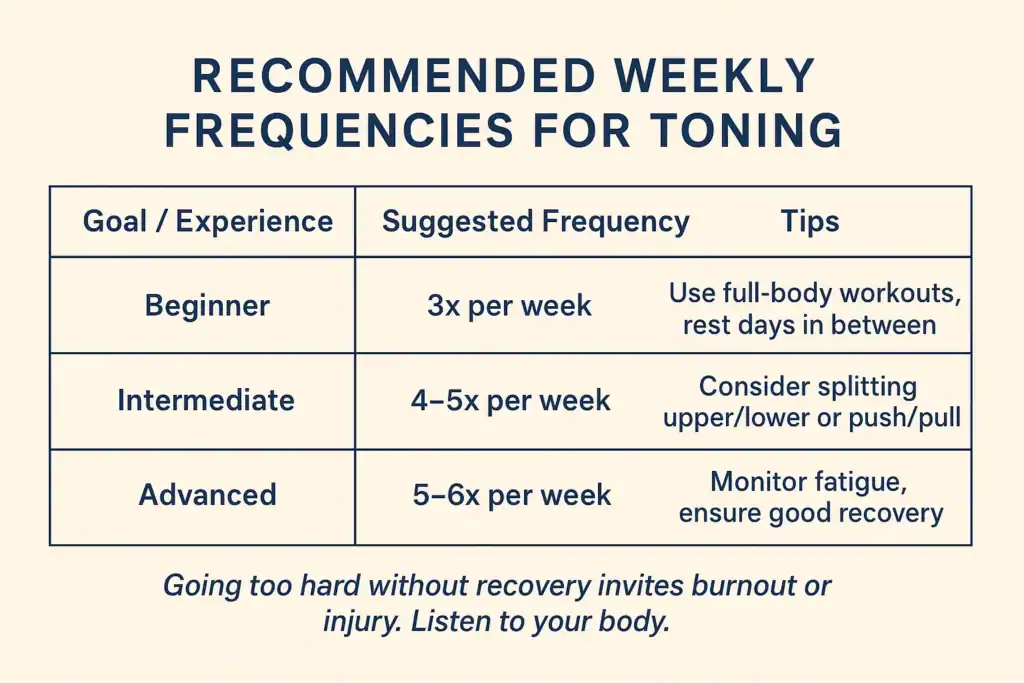 Achieving the Perfect Tone: How Often Should You Exercise for Results? 2 Graphic to show how often you should do exercise to help with toning Devizes